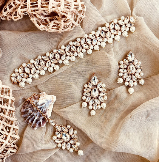 Gold Plated Pearl Jewellery Set for Wedding Online in KSA Riyadh Saudi Arabia Oman Bahrain Qatar