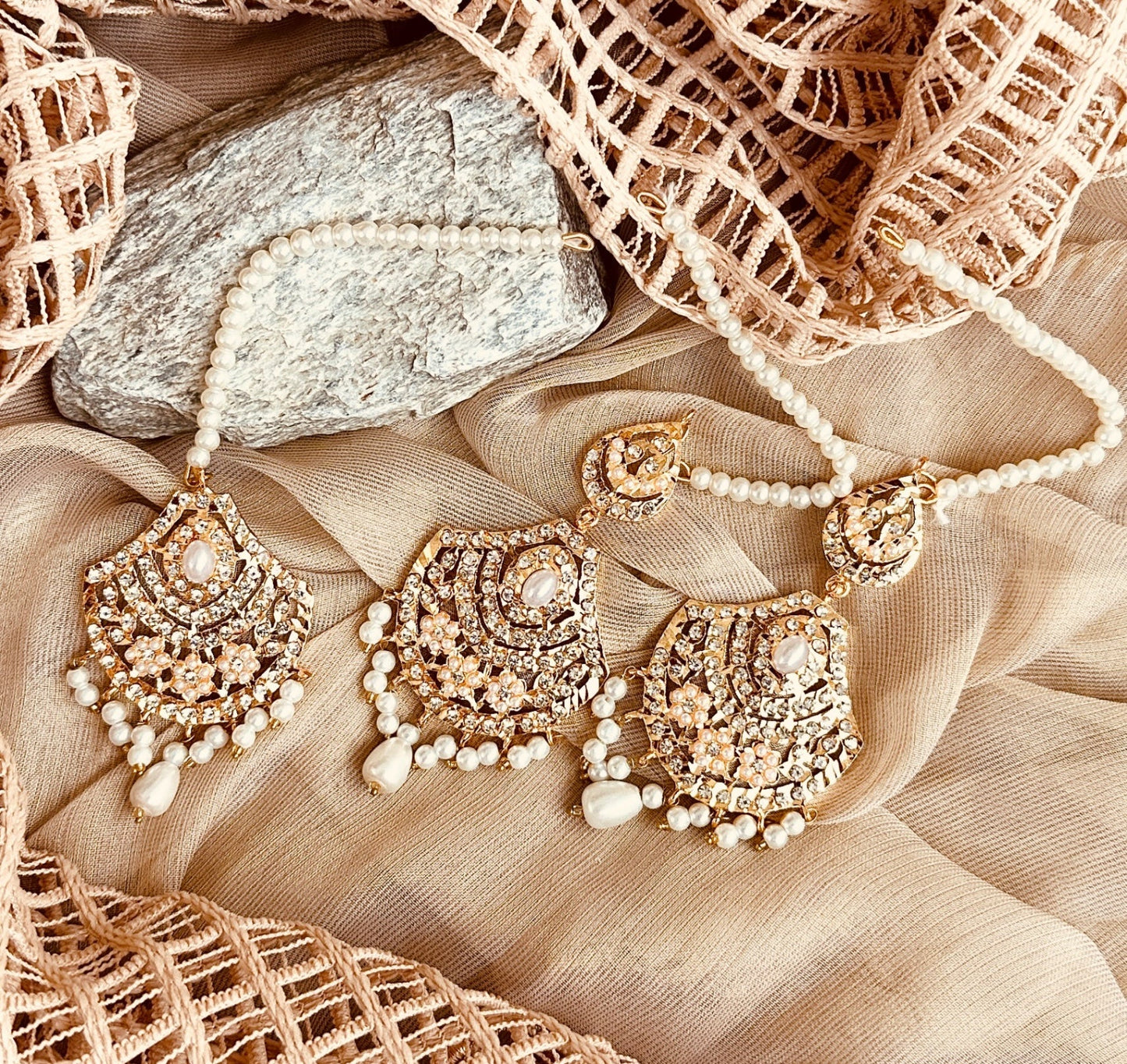 Gold Plated Pearl White Bridal Set Online in Sri Lanka India Australia