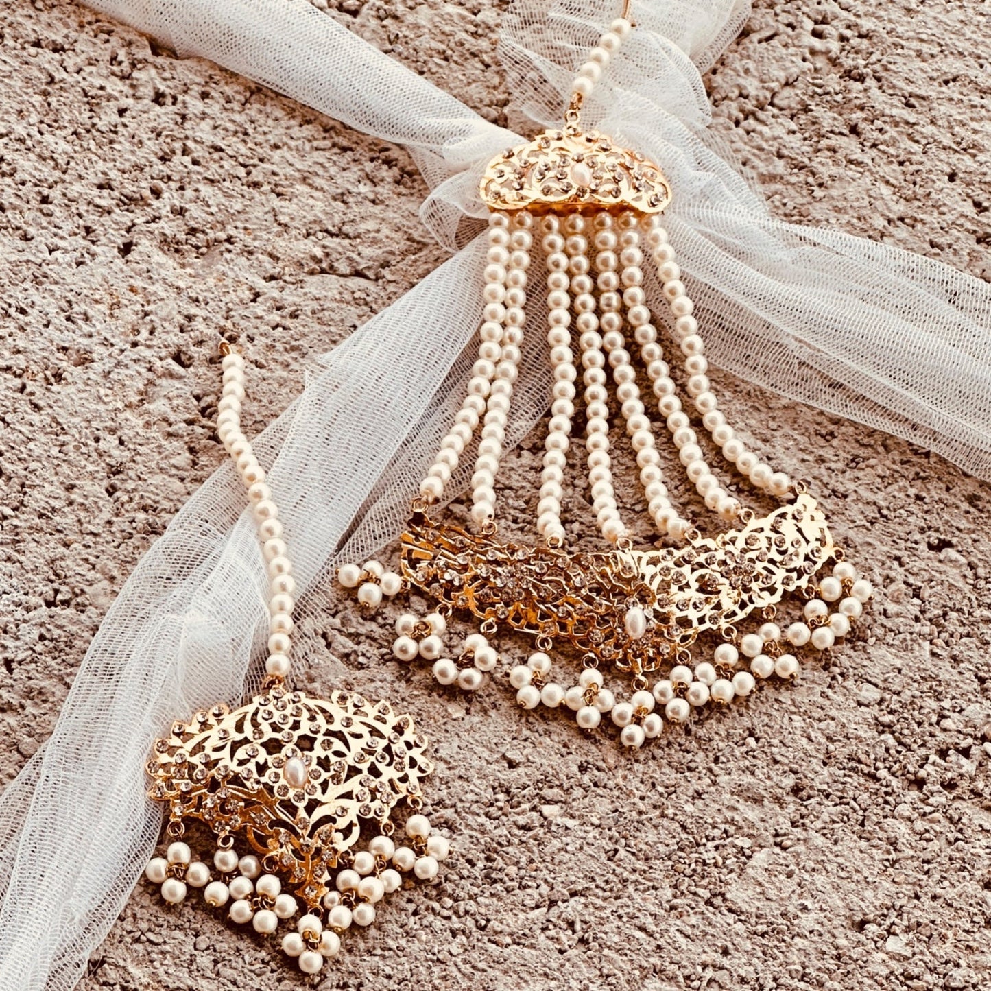 Gold Plated Pearl White Jewellery Set Online in UK USA Canada