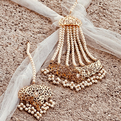Gold Plated Pearl White Jewellery Set Online in UK USA Canada