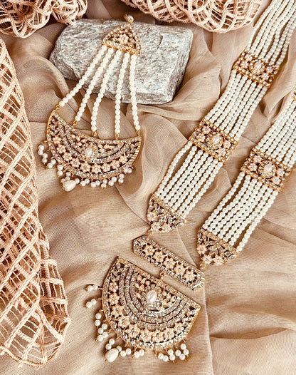 Gold Plated Pearl White Necklace Set Online in KSA Riyadh Saudi Arabia Oman Bahrain Qatar