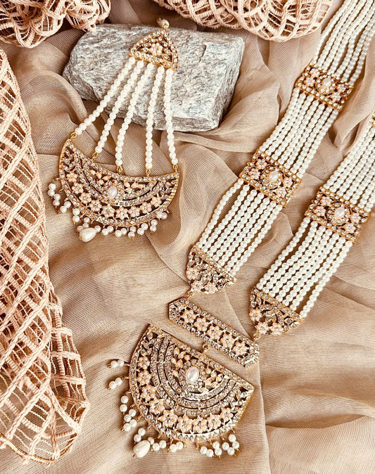 Gold Plated Pearl White Necklace Set Online in KSA Riyadh Saudi Arabia Oman Bahrain Qatar