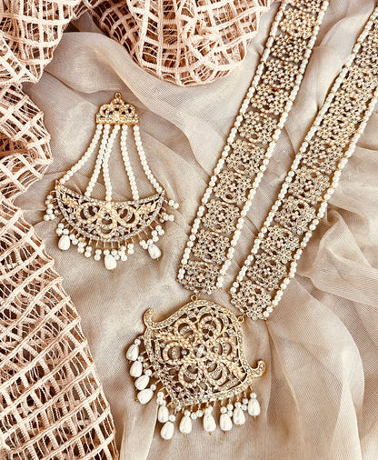 Gold Plated Pearl White Wedding Jewellery Set Online in KSA Riyadh Saudi Arabia Oman Bahrain Qatar