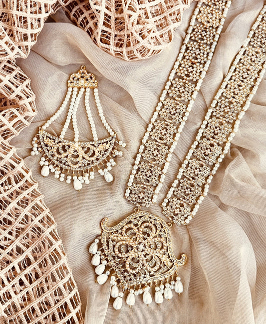 Gold Plated Pearl White Wedding Jewellery Set Online in KSA Riyadh Saudi Arabia Oman Bahrain Qatar