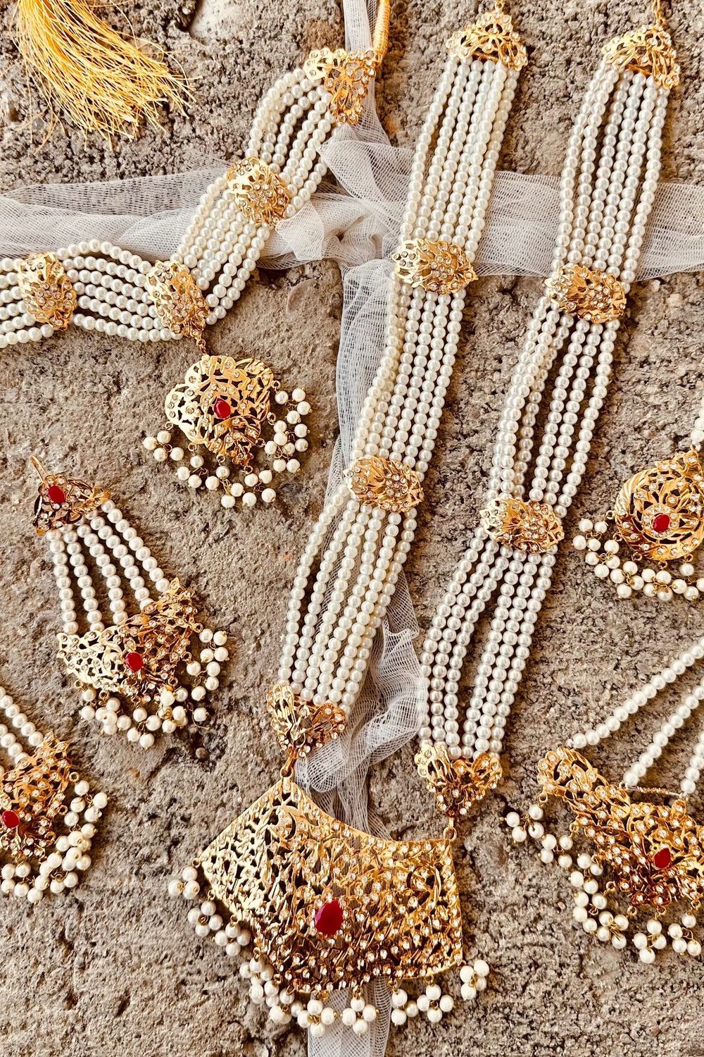 Gold Plated Red Stone Hyderabadi Bridal Jewellery Set Online in Dubai UAE Abudhabi Ajman Sharjah