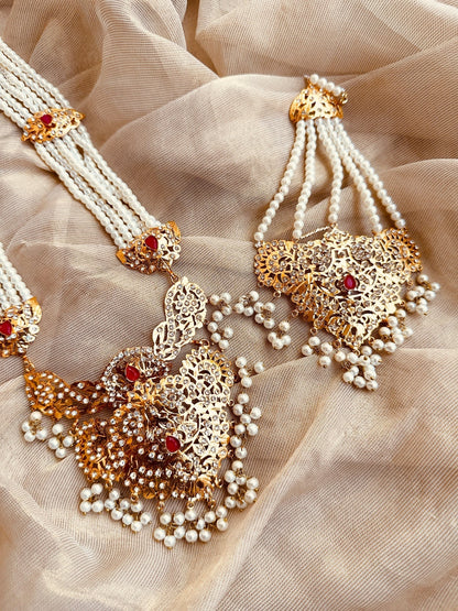 Gold Plated Ruby Bridal Necklace Set Online in KSA Riyadh Saudi Arabia Oman Bahrain Qatar