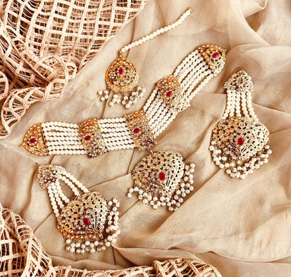Gold Plated Ruby Red Bridal Jewellery Set Online in KSA Riyadh Saudi Arabia Oman Bahrain Qatar