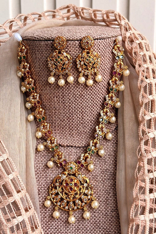 Gold Plated South Indian Necklace Earrings Tikka Set Online in Dubai UAE Abudhabi Ajman Sharjah