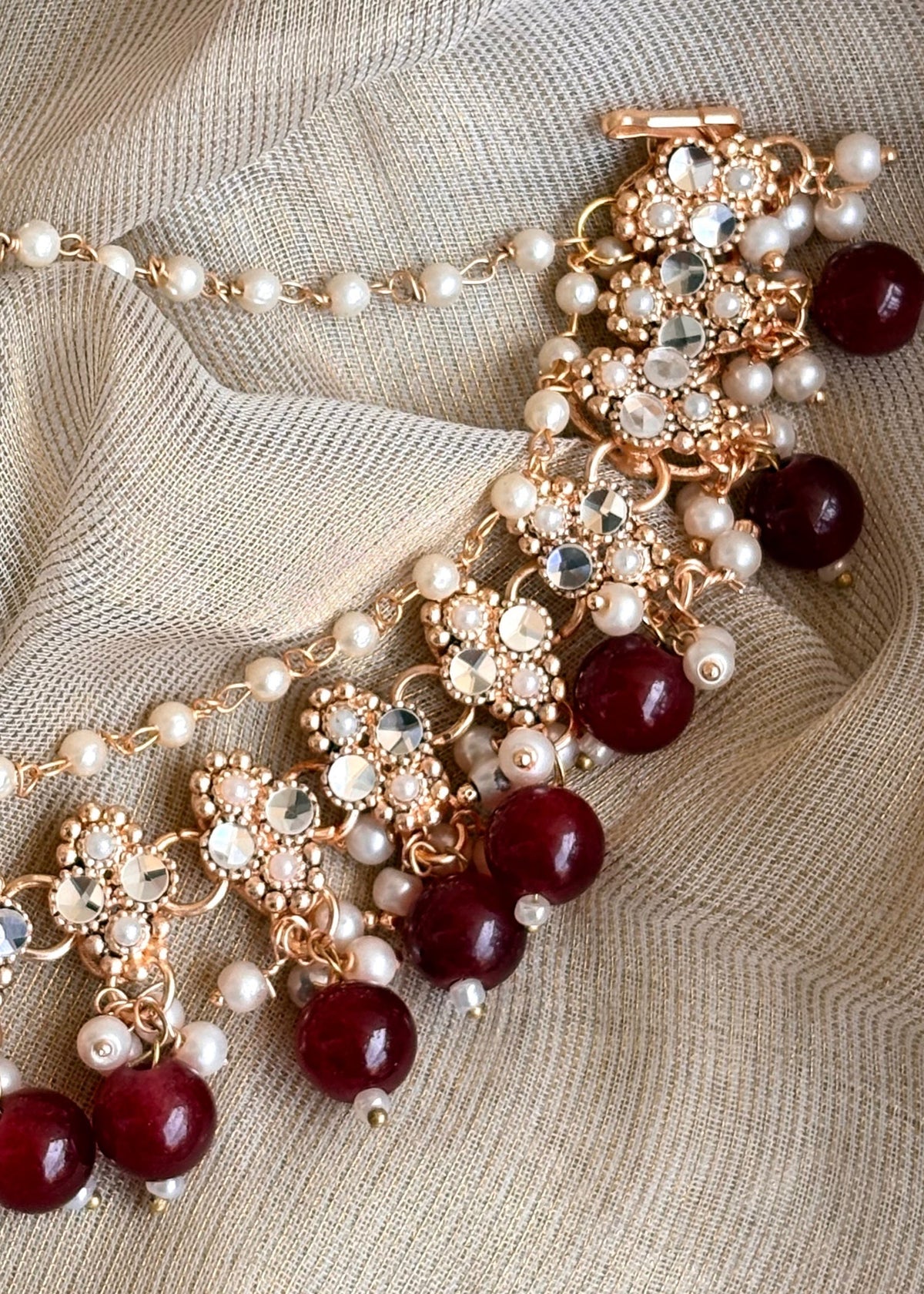 Gold Plated Twin Dangler Earrings Maroon Online in UK USA Canada