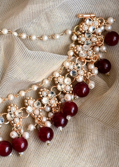 Gold Plated Twin Dangler Earrings Maroon Online in UK USA Canada