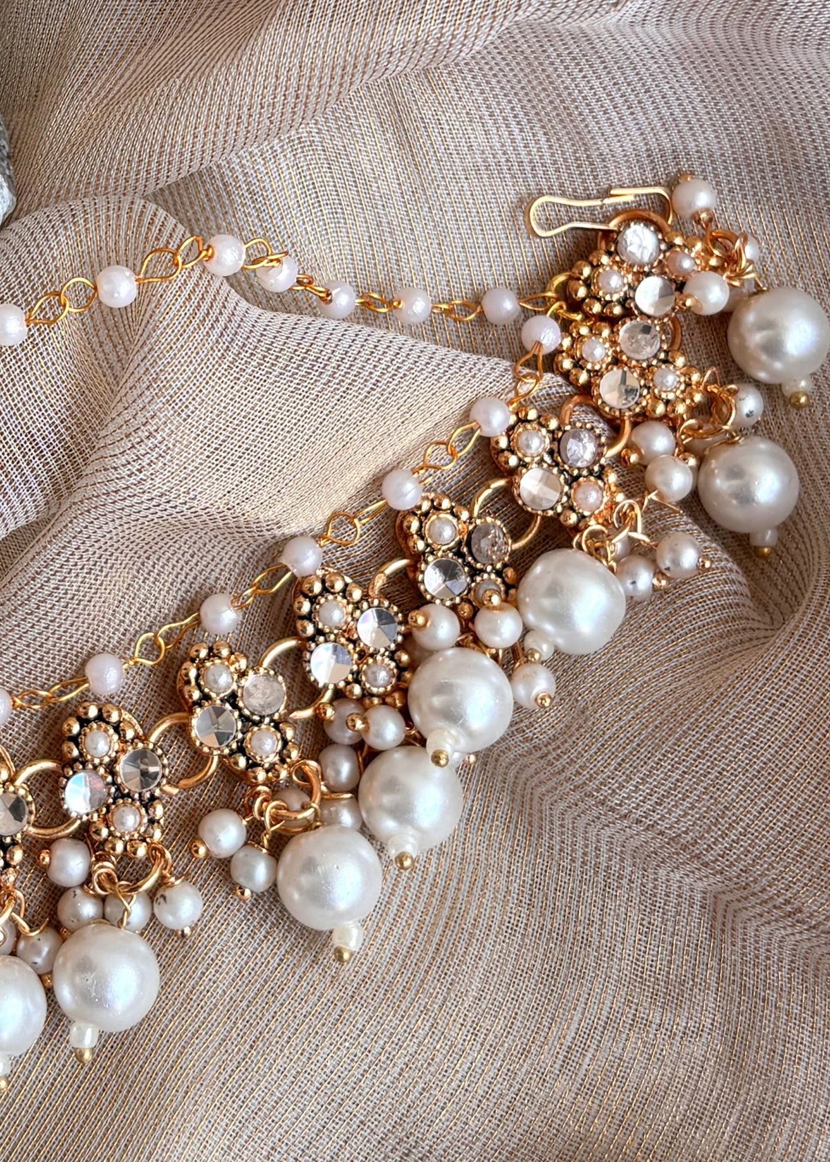 Gold Plated White Jhumka Earrings for Weddings Online in UK USA Canada