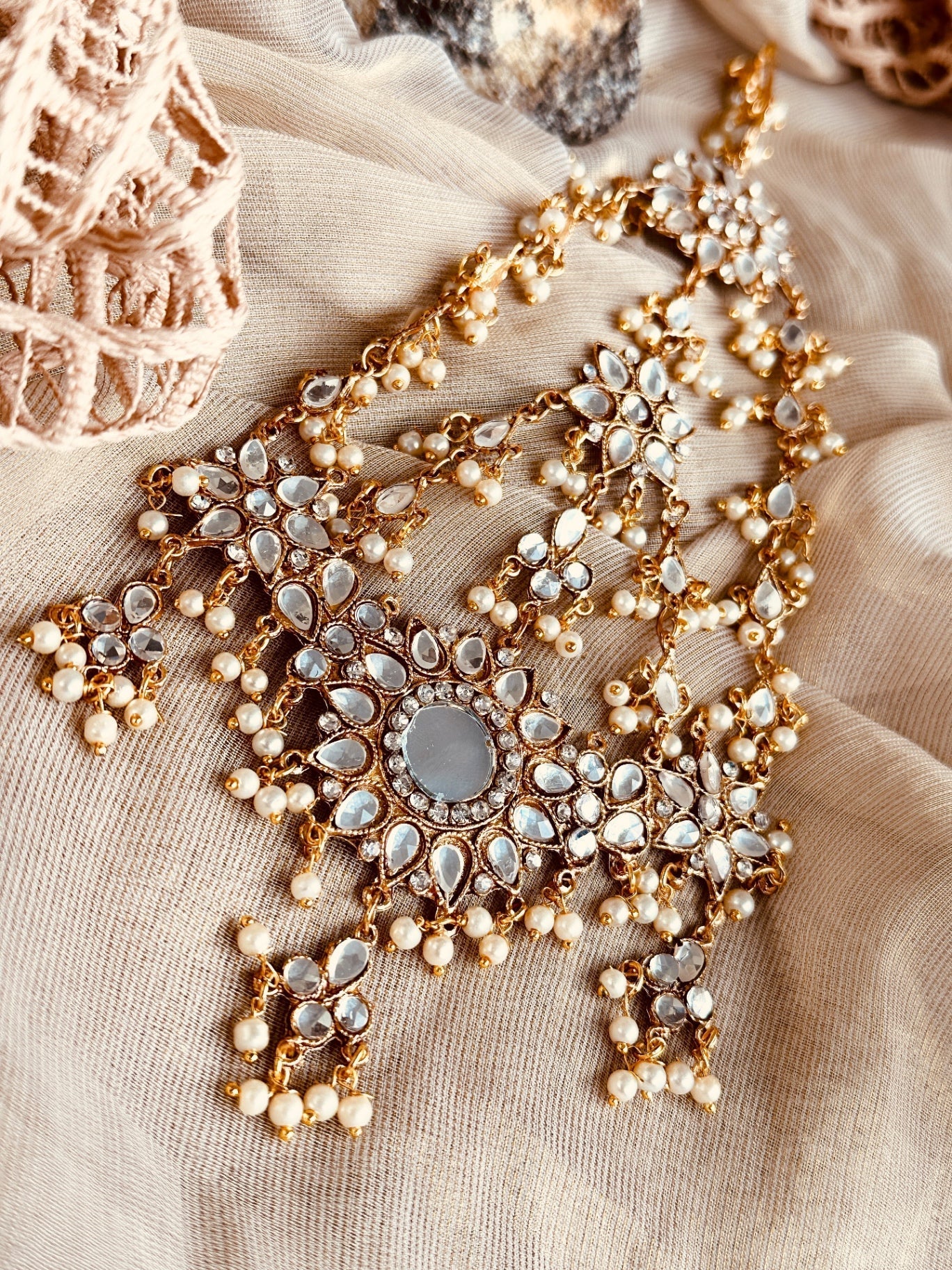 Gold Plated White Jhumka Jewellery Set Online in KSA Riyadh Saudi Arabia Oman Bahrain Qatar