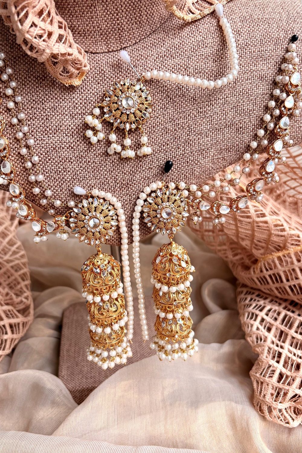 Gold Plated White Layered Jhumka Earrings Online in Dubai UAE Abudhabi Ajman Sharjah