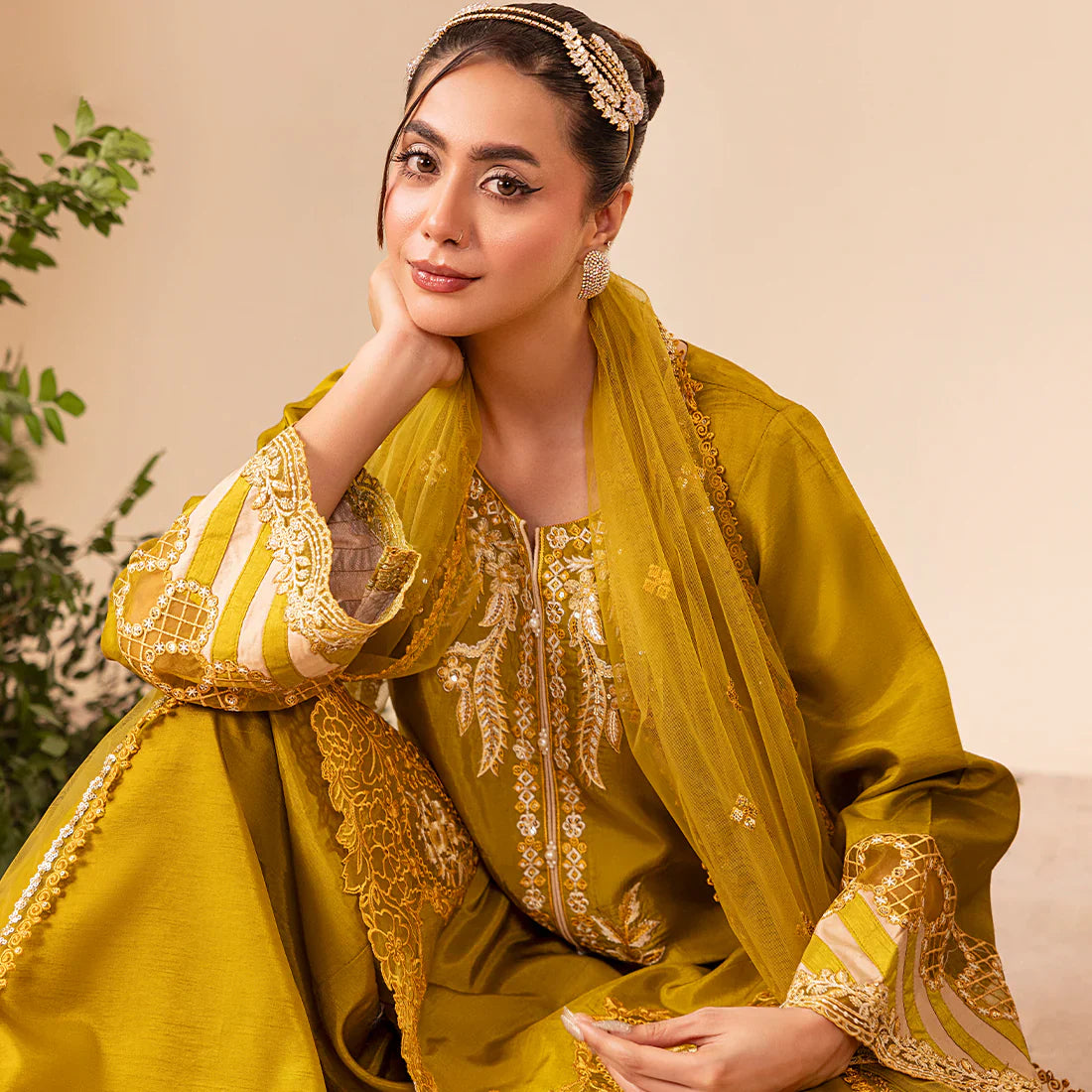 Gold Silk Laser Cut Farshi Shalwar Suit Online in Sri Lanka India Australia