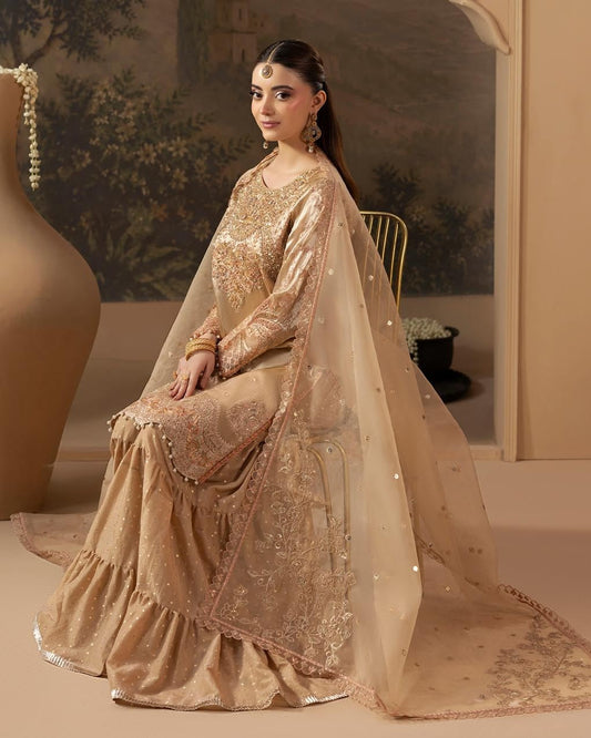 Gold Silk Wedding Sharara with Organza Dupatta Online in Sri Lanka India Australia