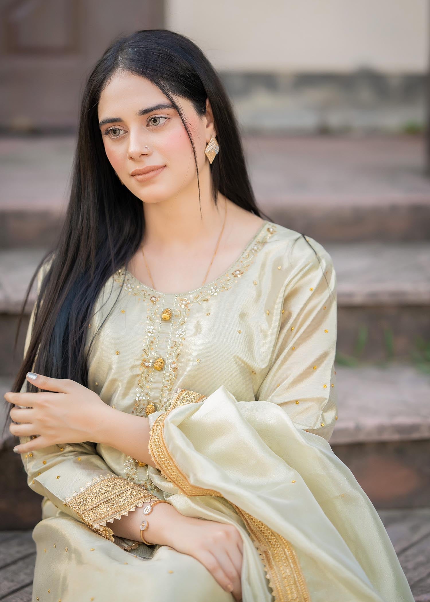 Gold Viscose Festive Dress Material Online in Dubai DXB UAE Abudhabi Meena Bazaar