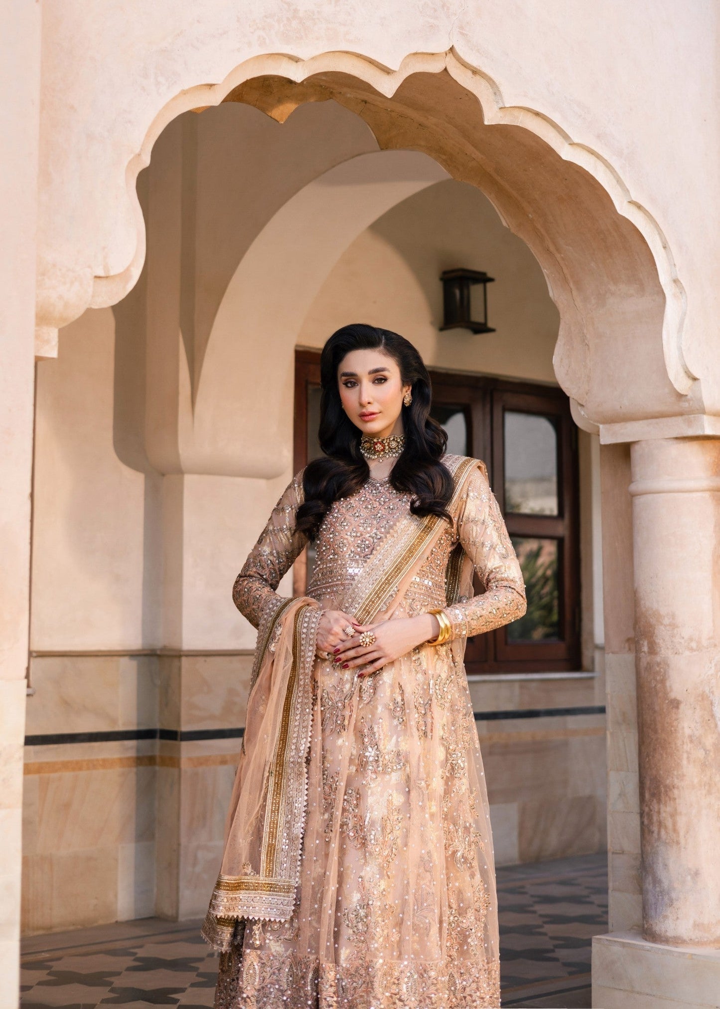Gold Zari Work Net Pishwas Suit Online in Sri Lanka India Australia
