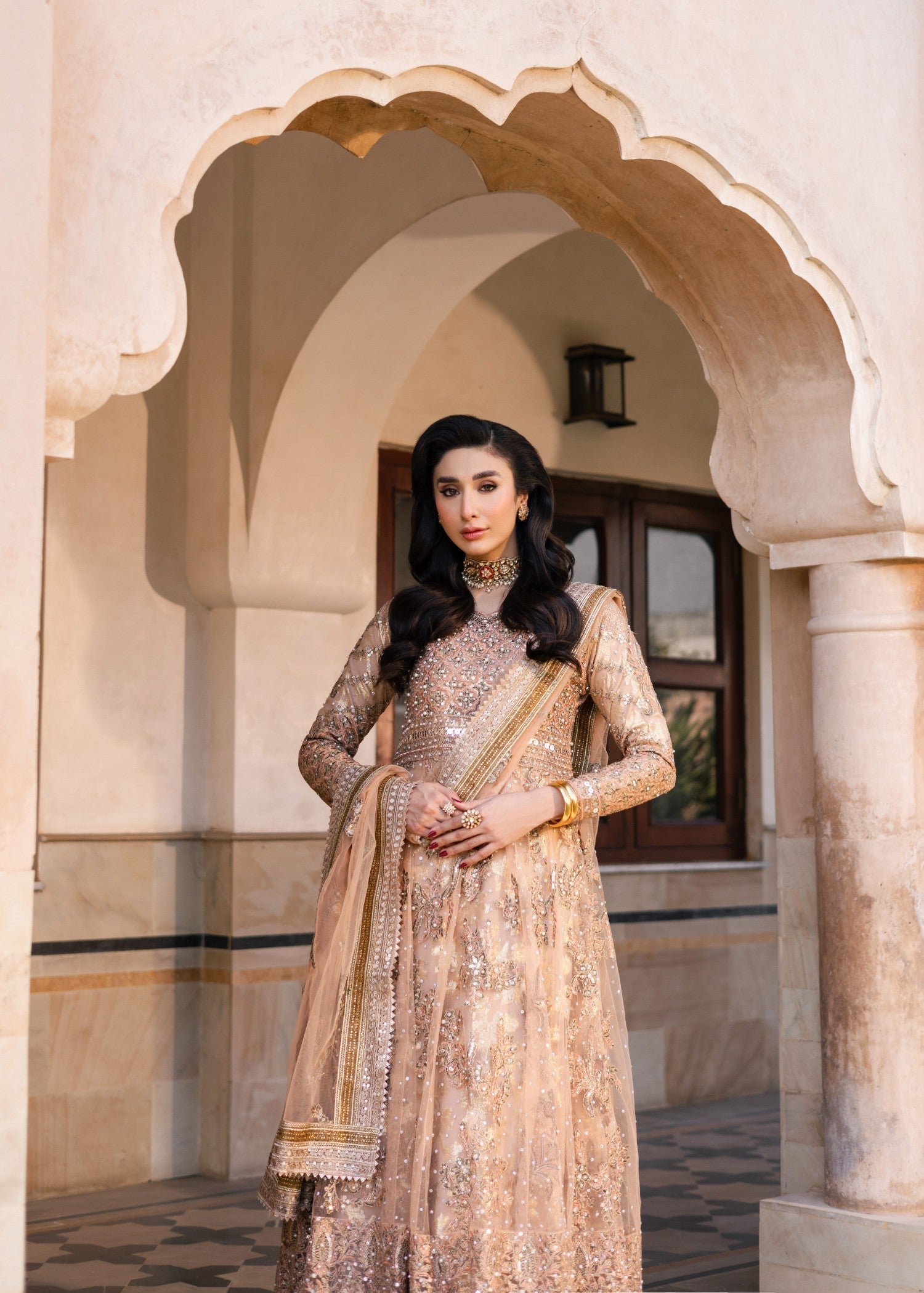 Gold Zari Work Net Pishwas Suit Online in Sri Lanka India Australia