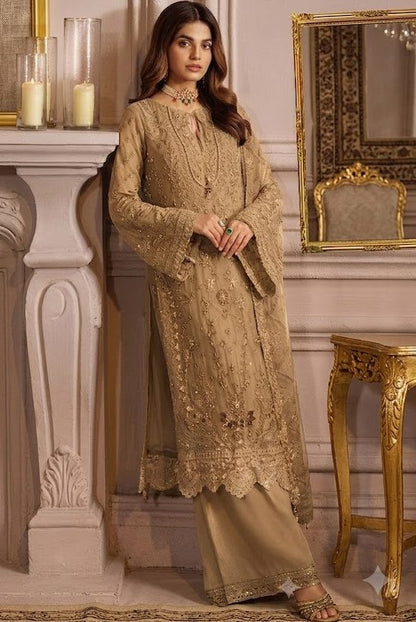 Golden Hand Embellished Net Partywear Suit