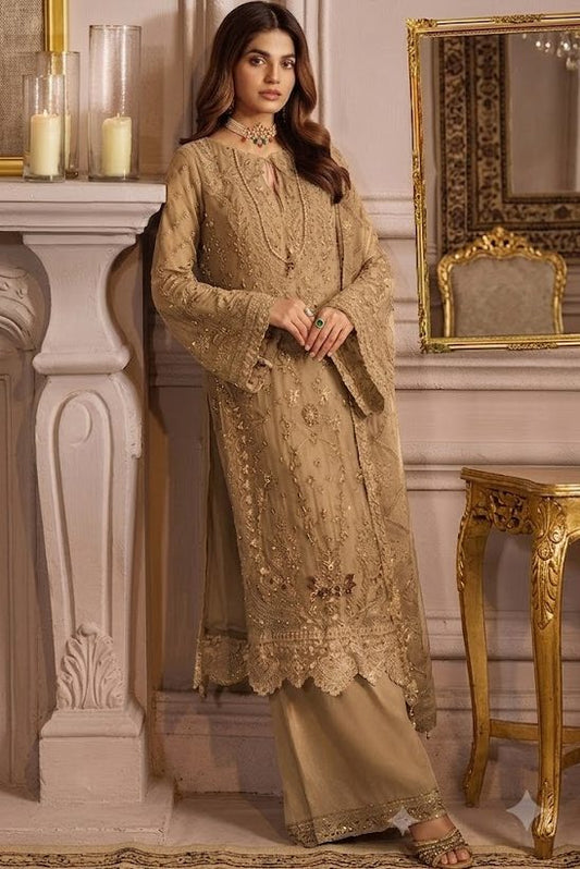 Golden Hand Embellished Net Partywear Suit