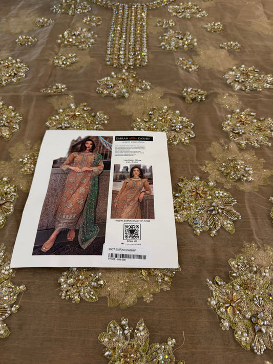 Golden-Beige Embellished Chiffon Wedding Suit Online in UK USA Canada
