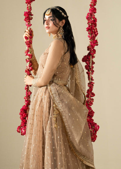 Golden Brown Flared Lehenga with Dupatta Online in Dubai DXB UAE Abudhabi Meena Bazaar