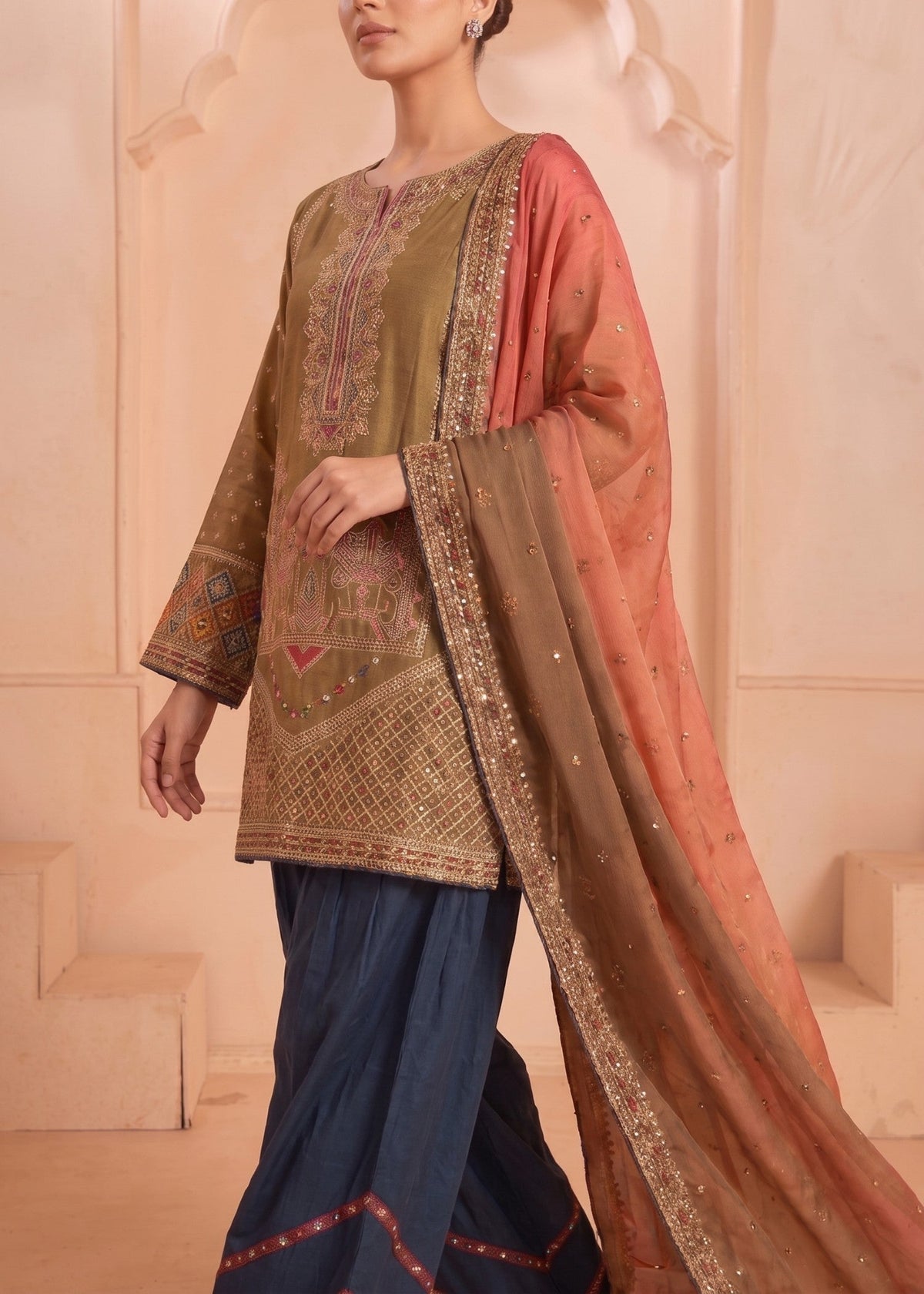 Golden Brown Raw Silk Designer Salwar Suit Online in Sri Lanka India Australia