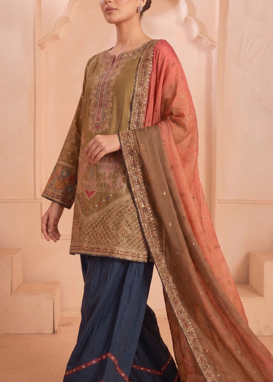 Golden Brown Raw Silk Designer Salwar Suit Online in Sri Lanka India Australia