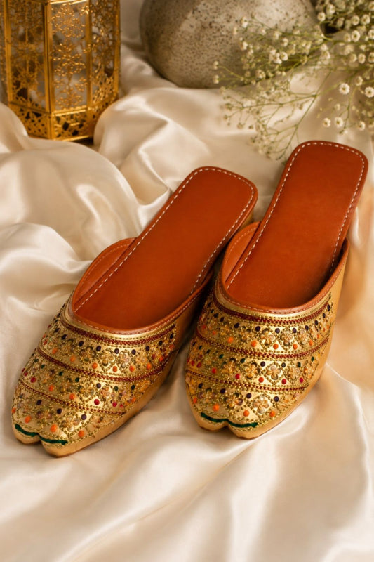 Golden Embroidered Ladies Mule Online in Dubai UAE Abudhabi Ajman Sharjah