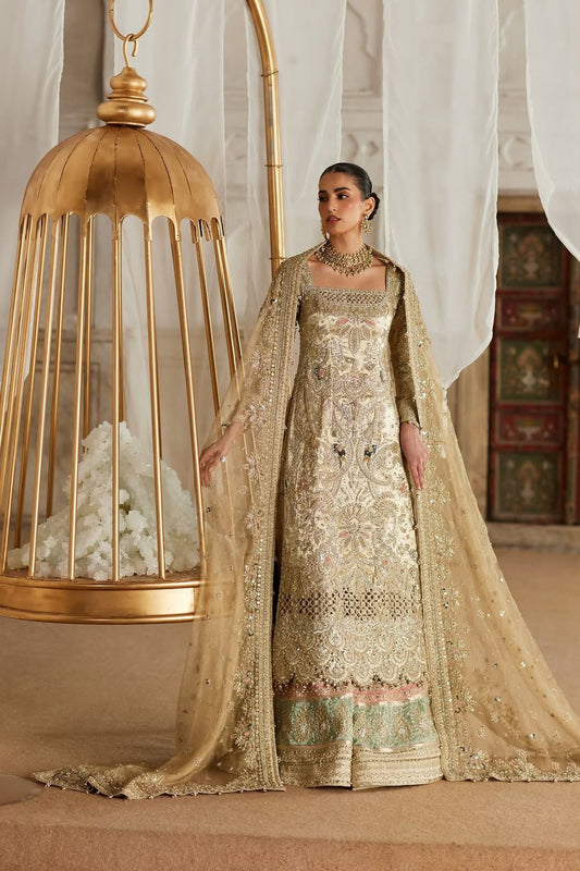 Golden Multi Hand Embroidered Chiffon Bridal Suit Online in Dubai UAE Abudhabi Ajman Sharjah