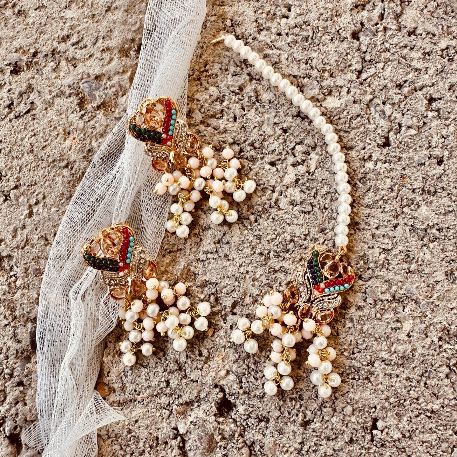 Golden Nauratan Choker Necklace Set Online in KSA Riyadh Saudi Arabia Oman Bahrain Qatar
