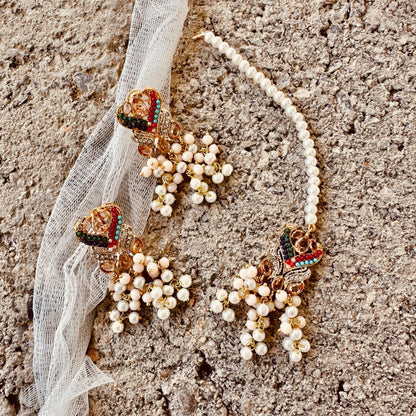 Golden Nauratan Choker Necklace Set Online in KSA Riyadh Saudi Arabia Oman Bahrain Qatar
