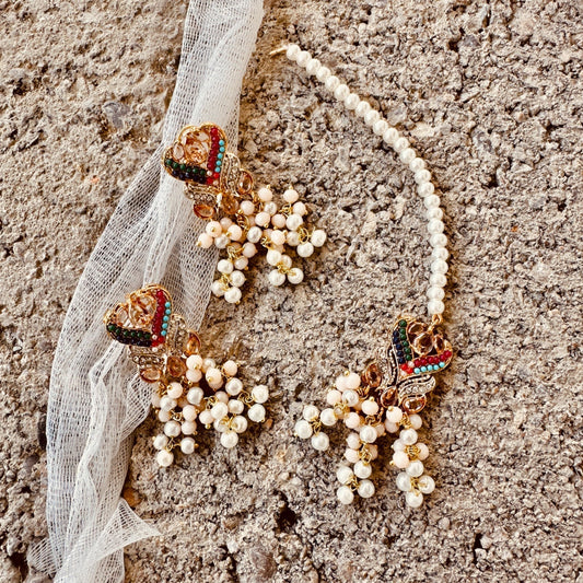 Golden Nauratan Choker Necklace Set Online in KSA Riyadh Saudi Arabia Oman Bahrain Qatar