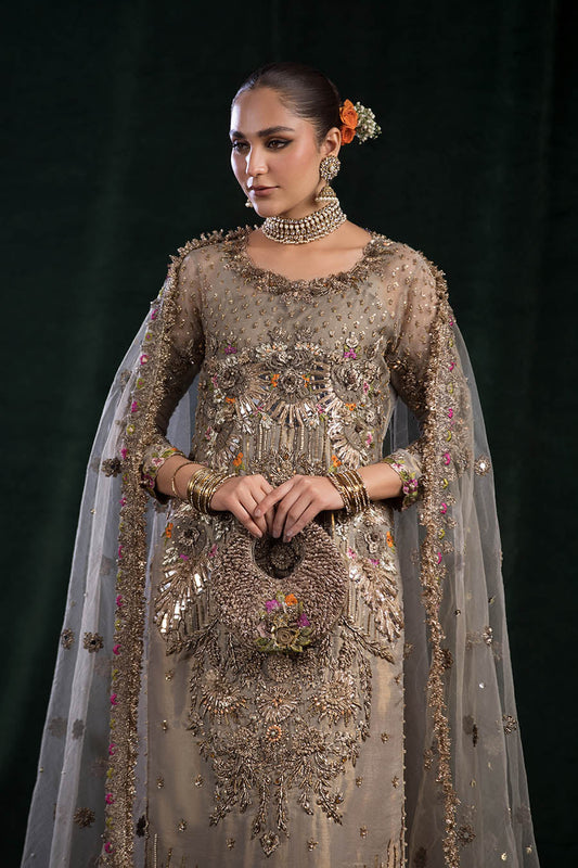 Hand Embroidered Pure Maysuri Golden Brown Bridal Sharara