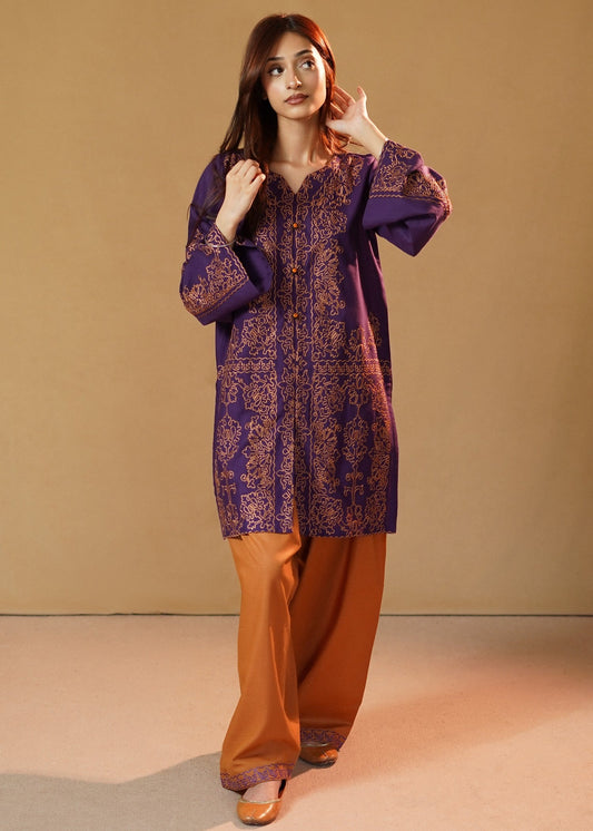 Goldenrod Purple Slub Khaddar Kurta Set Online in KSA Riyadh Saudi Arabia Oman Bahrain Qatar