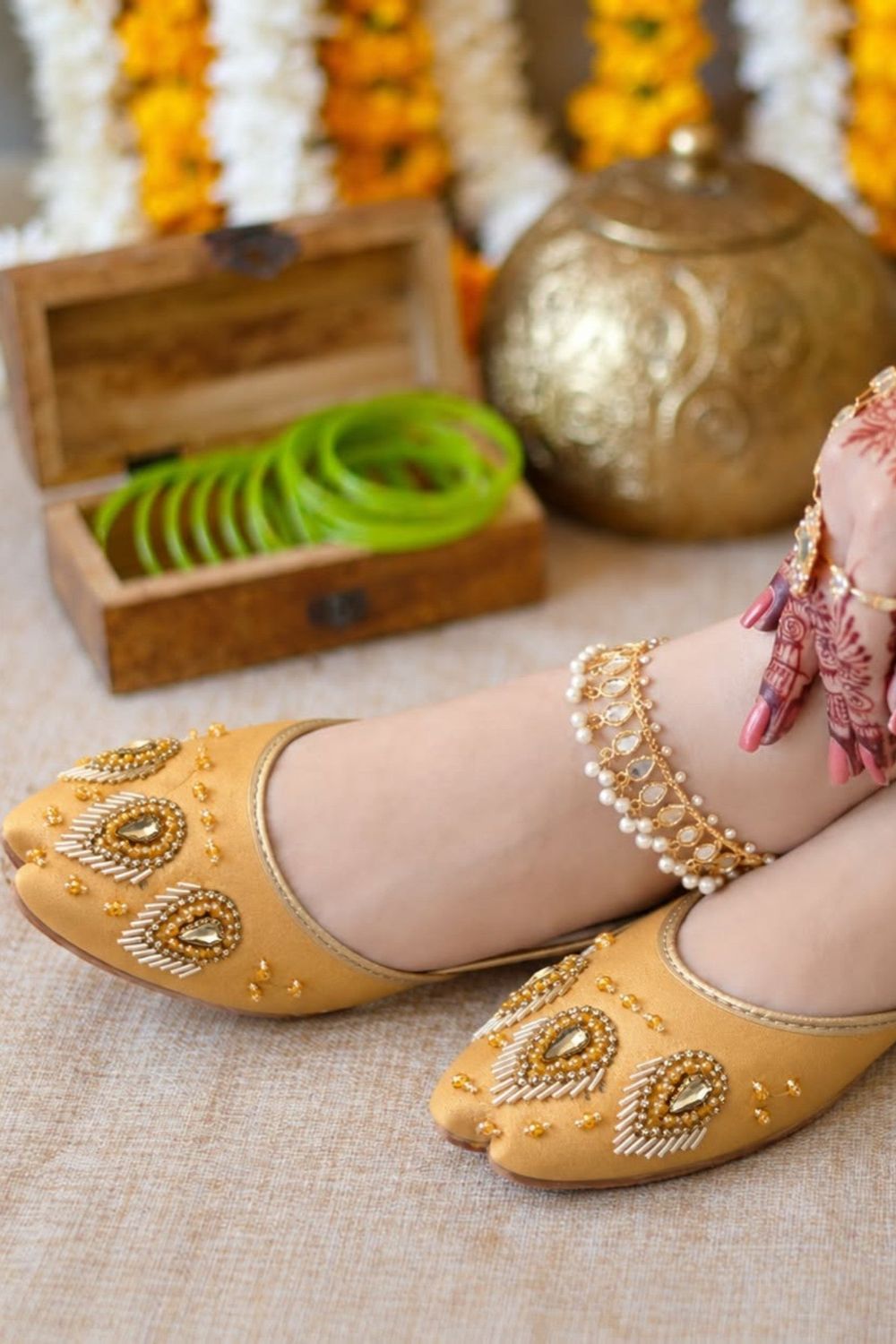 Goldenrod Silk Khussa Ladies Ethnic Shoes Online in Dubai UAE Abudhabi Ajman Sharjah