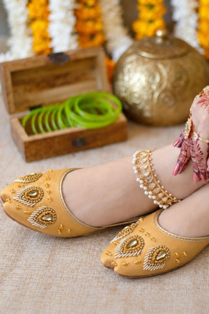 Goldenrod Silk Khussa Ladies Ethnic Shoes Online in Dubai UAE Abudhabi Ajman Sharjah