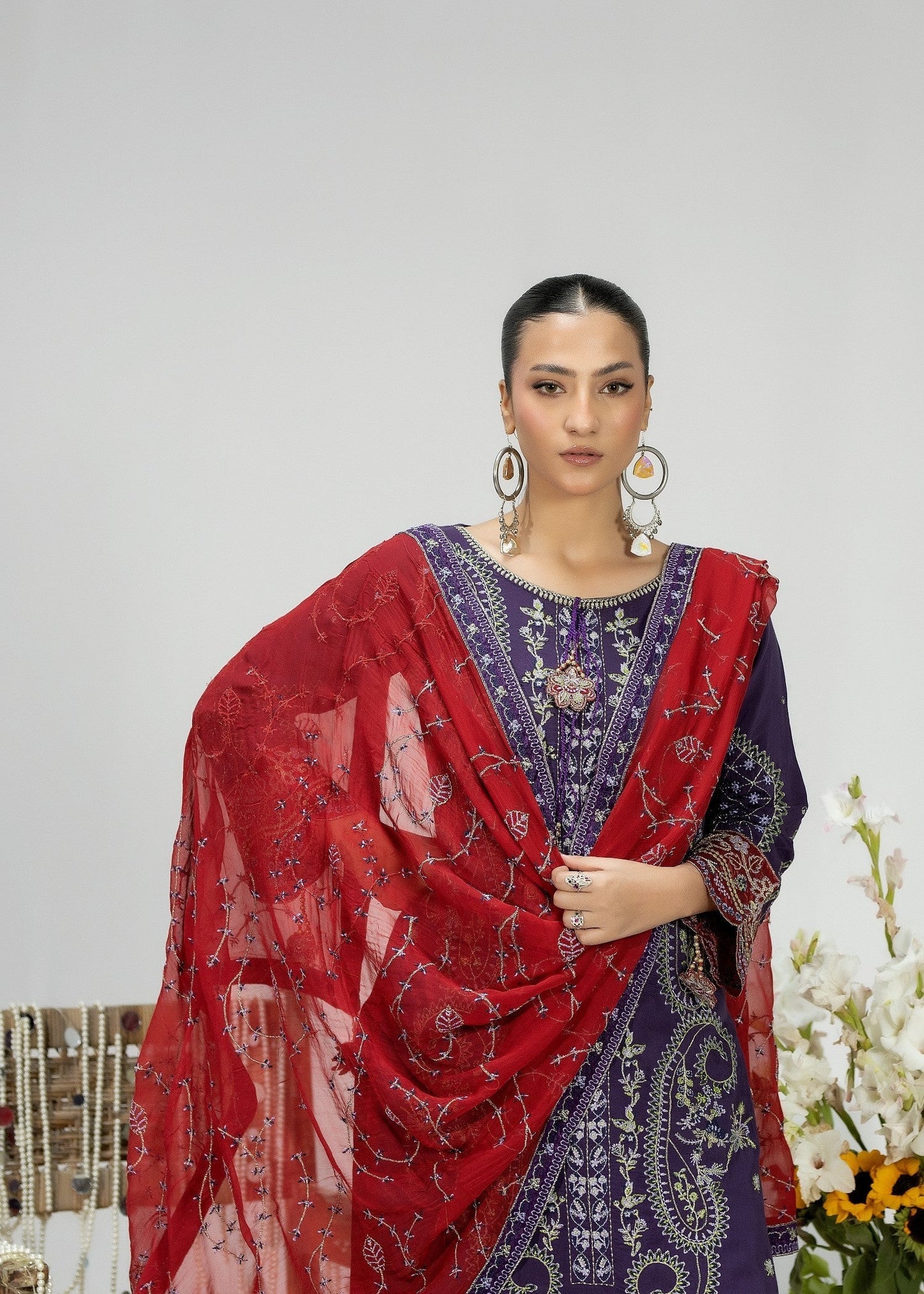 Grape Silk Festive Wear Embroidered Suit Online in Dubai DXB UAE Abudhabi Meena Bazaar