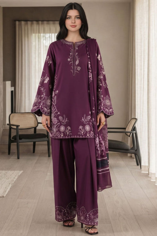 Grape Wine Embroidered Lawn Cotton Pakistani Suit Online in Dubai UAE Abudhabi Ajman Sharjah