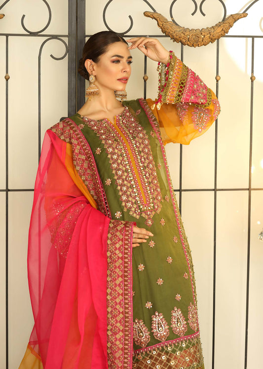 Green Adda Work Organza Sharara Suit Online in Dubai DXB UAE Abudhabi Meena Bazaar
