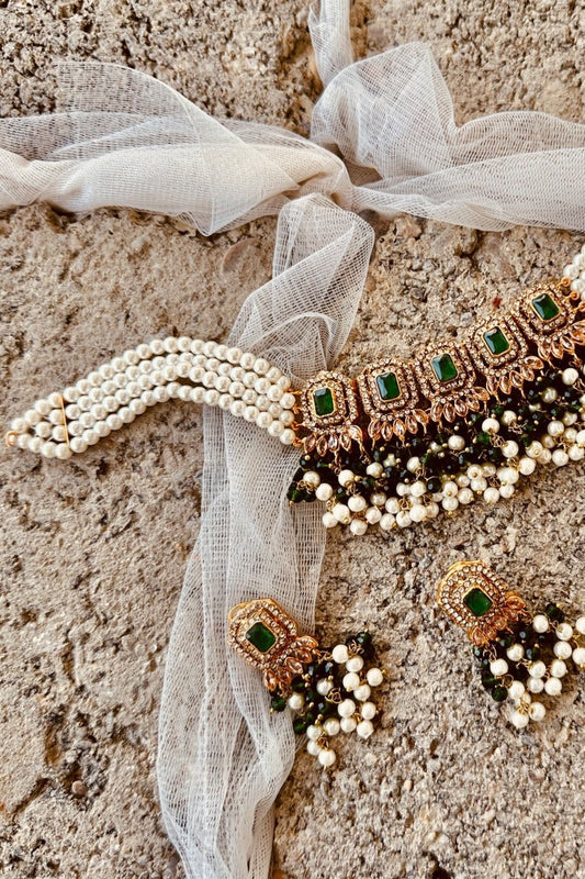 Green Antique Gold Choker Jewellery Set Online in Dubai UAE Abudhabi Ajman Sharjah