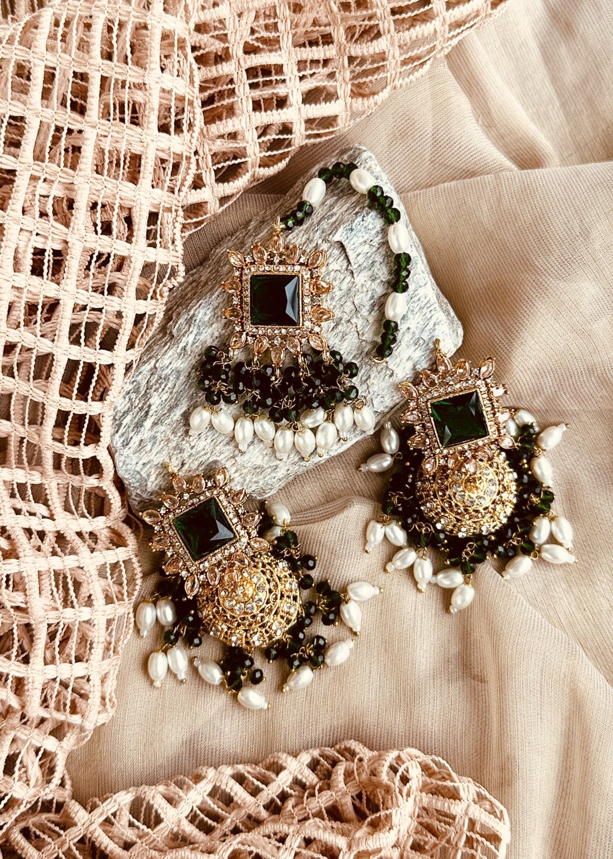 Green Bridal Choker Set with 3 Pieces Online in UK USA Canada