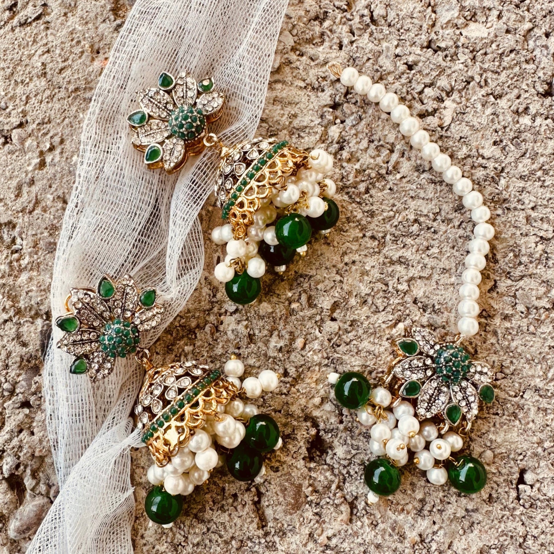 Green Bridal Jewellery Set with Earrings Online in UK USA Canada