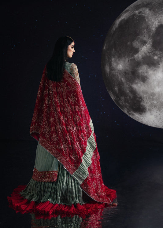 Green Chiffon Embroidered Anarkali with Potli Online in Sri Lanka India Australia