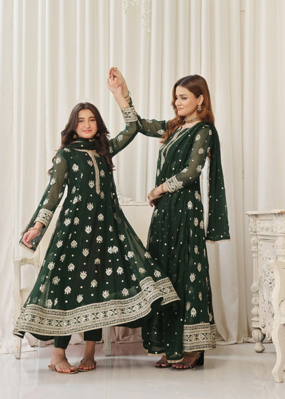 Green Chiffon Embroidered Pishwas Trouser Set Online in Dubai UAE Abudhabi Ajman Sharjah