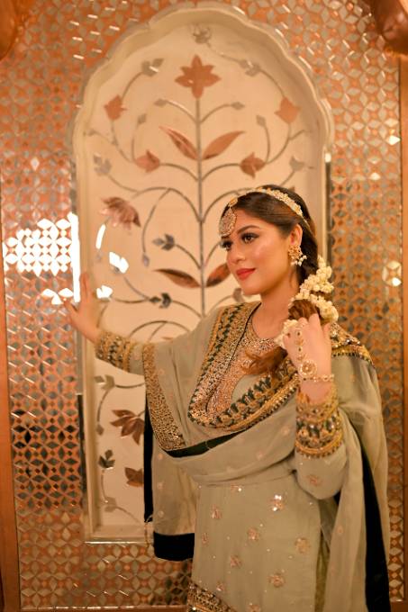 Green Chiffon Jamawar Potli Gharara Online in Sri Lanka India Australia