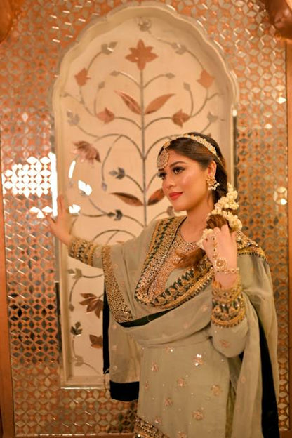 Green Chiffon Jamawar Potli Gharara Online in Sri Lanka India Australia