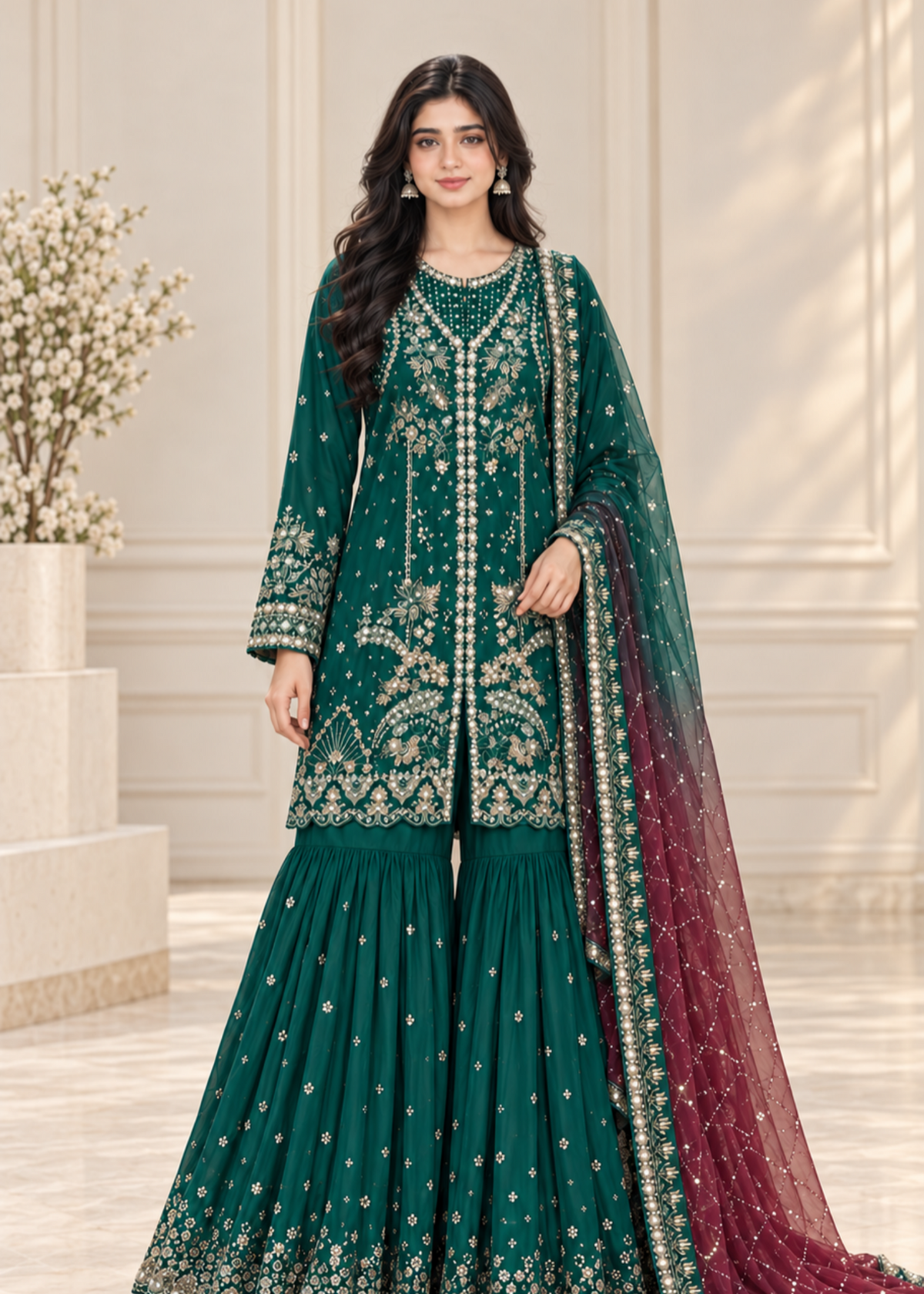 Green Chiffon Partywear Gharara Online in Sri Lanka India Australia