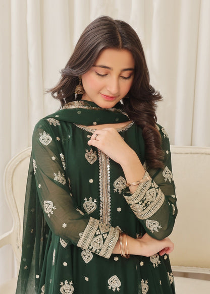Green Chiffon Pishwas Dupatta Set Online in Sri Lanka India Australia