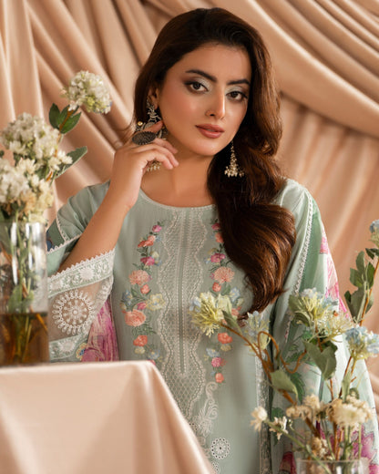 Green Cotton Embroidered Salwar Kameez Online in KSA Riyadh Saudi Arabia Oman Bahrain Qatar